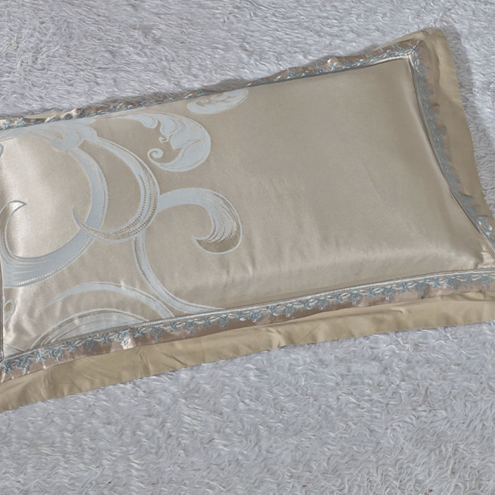 Royal Jacquard Luxury Bedding — bedroom setting with champagne and silver tones
